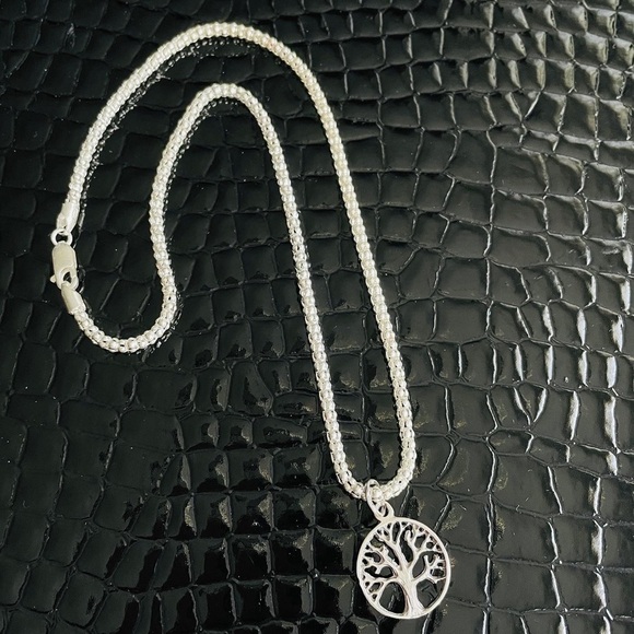 Tree Pendant Charm Chain Choker Sterling Silver Necklace - Picture 4 of 6